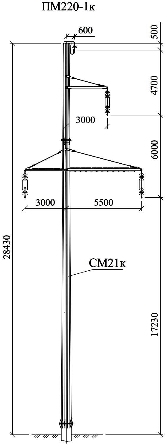 Промежуточная опора ПМ220-1к, типовой проект 28.0002 С345 горячее цинкование