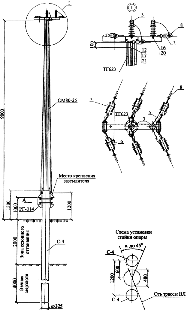 Анкерно-угловая опора УАс10-5, типовой проект 28.0006 С345 горячее цинкование