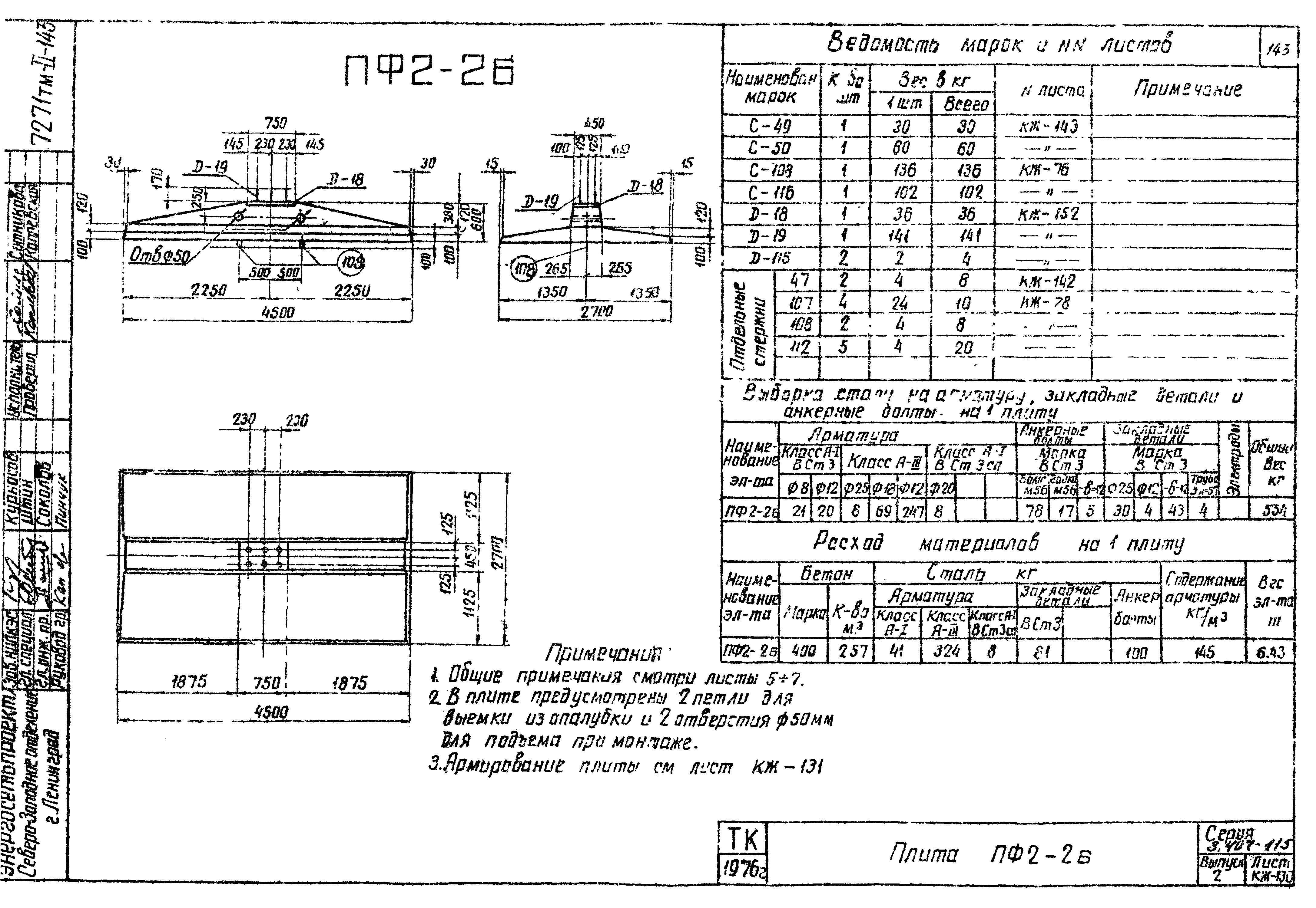 Плита фундамента ПФ2-2Б, серия 3.407-115