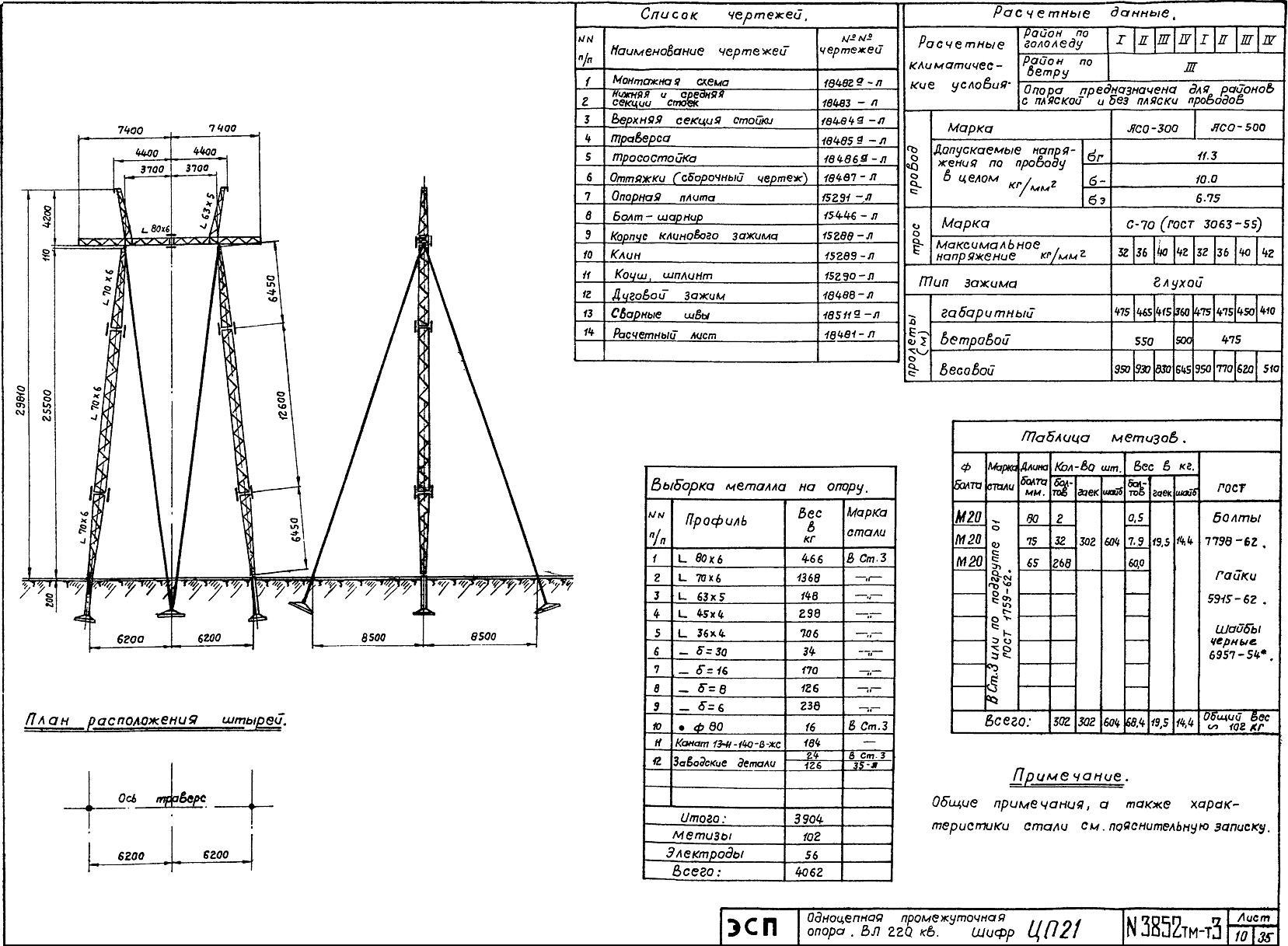 Промежуточная опора ЦП21, типовой проект 3852тм-т3 С245 горячее оцинкование