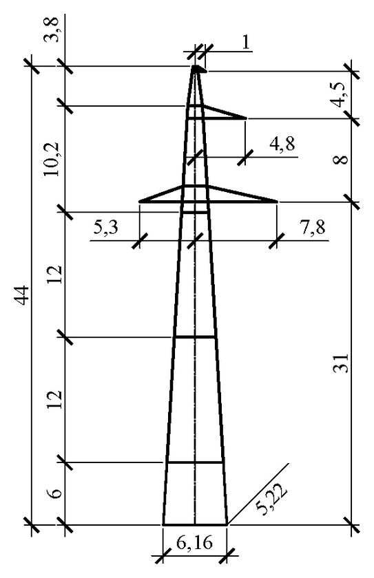 Промежуточная опора П330н-1+6.0 (II-III в.р.), чертеж 7.330.01-КМ1 С345 горячее оцинкование
