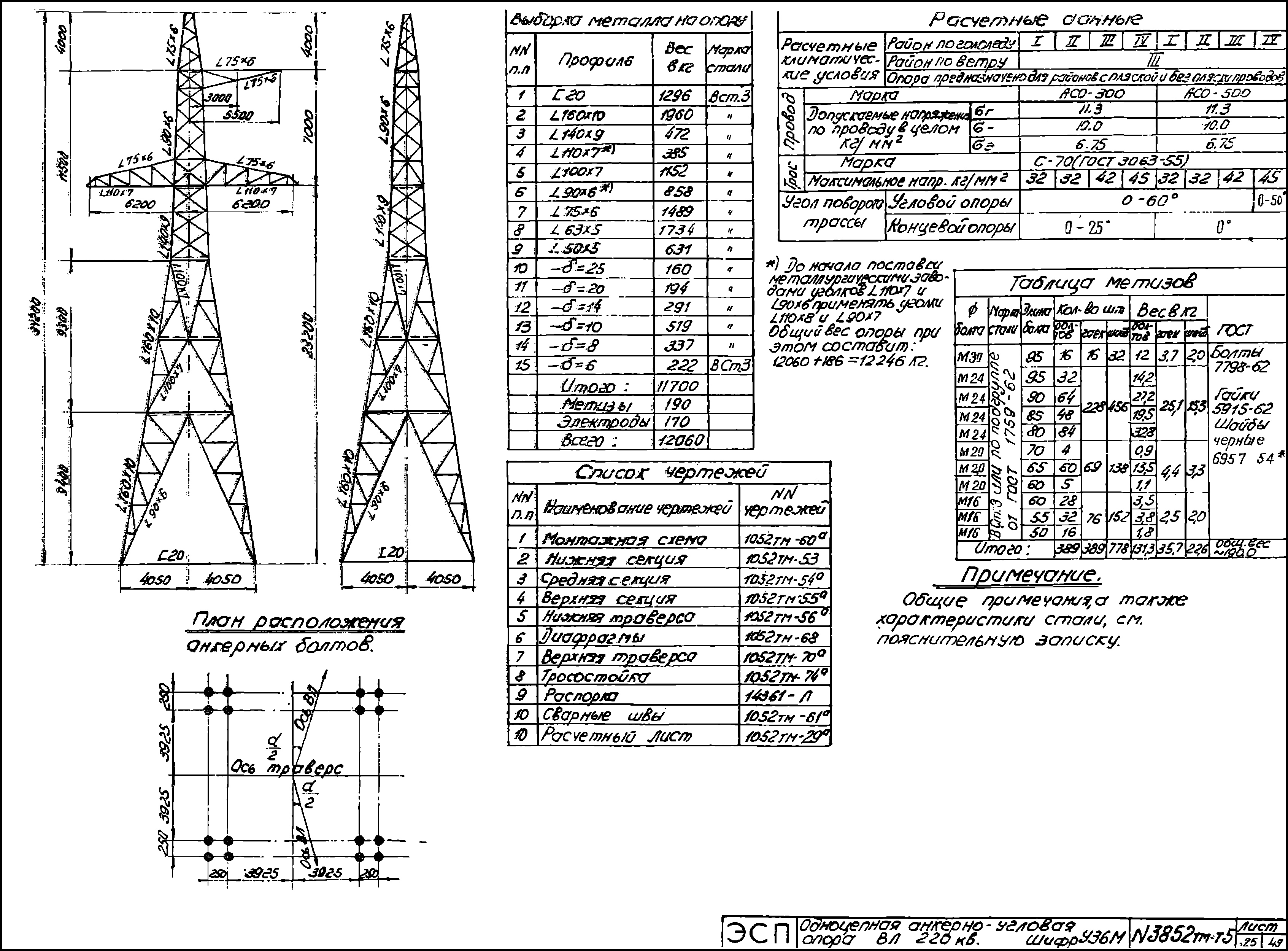 Анкерно-угловая опора У36М+5, типовой проект 3852тм-т5 С245 лакокрасочное покрытие