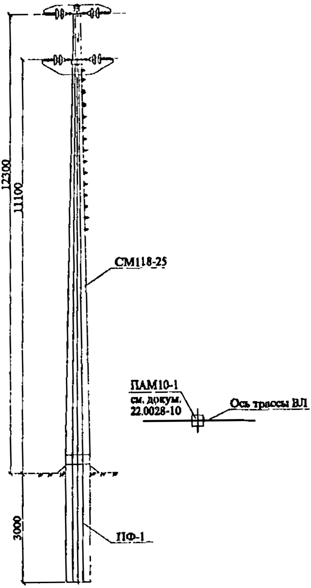 Анкерная переходная опора ПАМ10-1, типовой проект 22.0028 С345 горячее цинкование