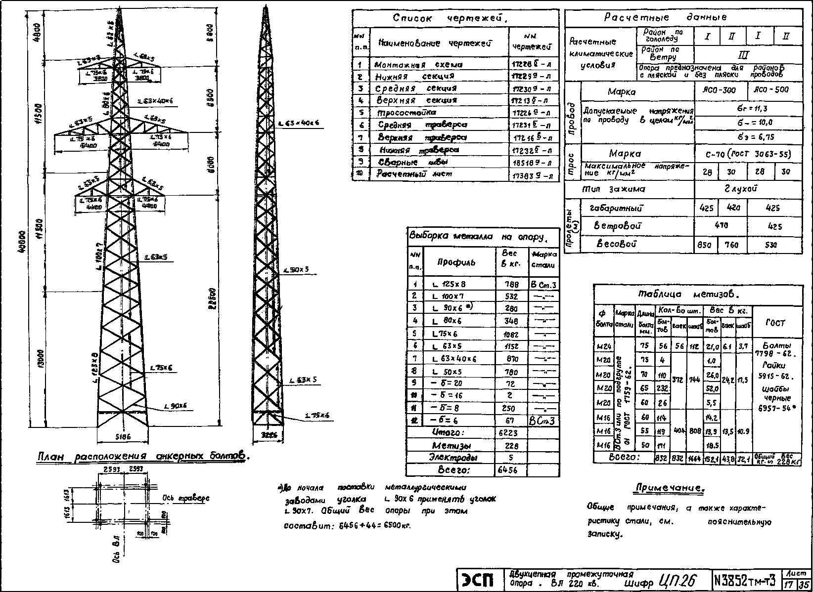 Промежуточная опора ЦП26-2, типовой проект 3852тм-т3 С245 горячее оцинкование