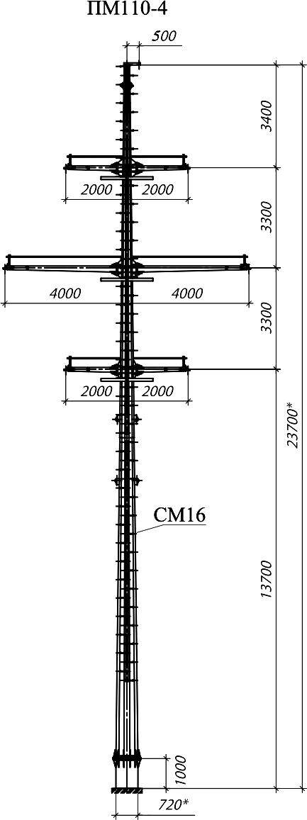 Промежуточная опора ПМ110-4, типовой проект 28.0034 С345 горячее цинкование