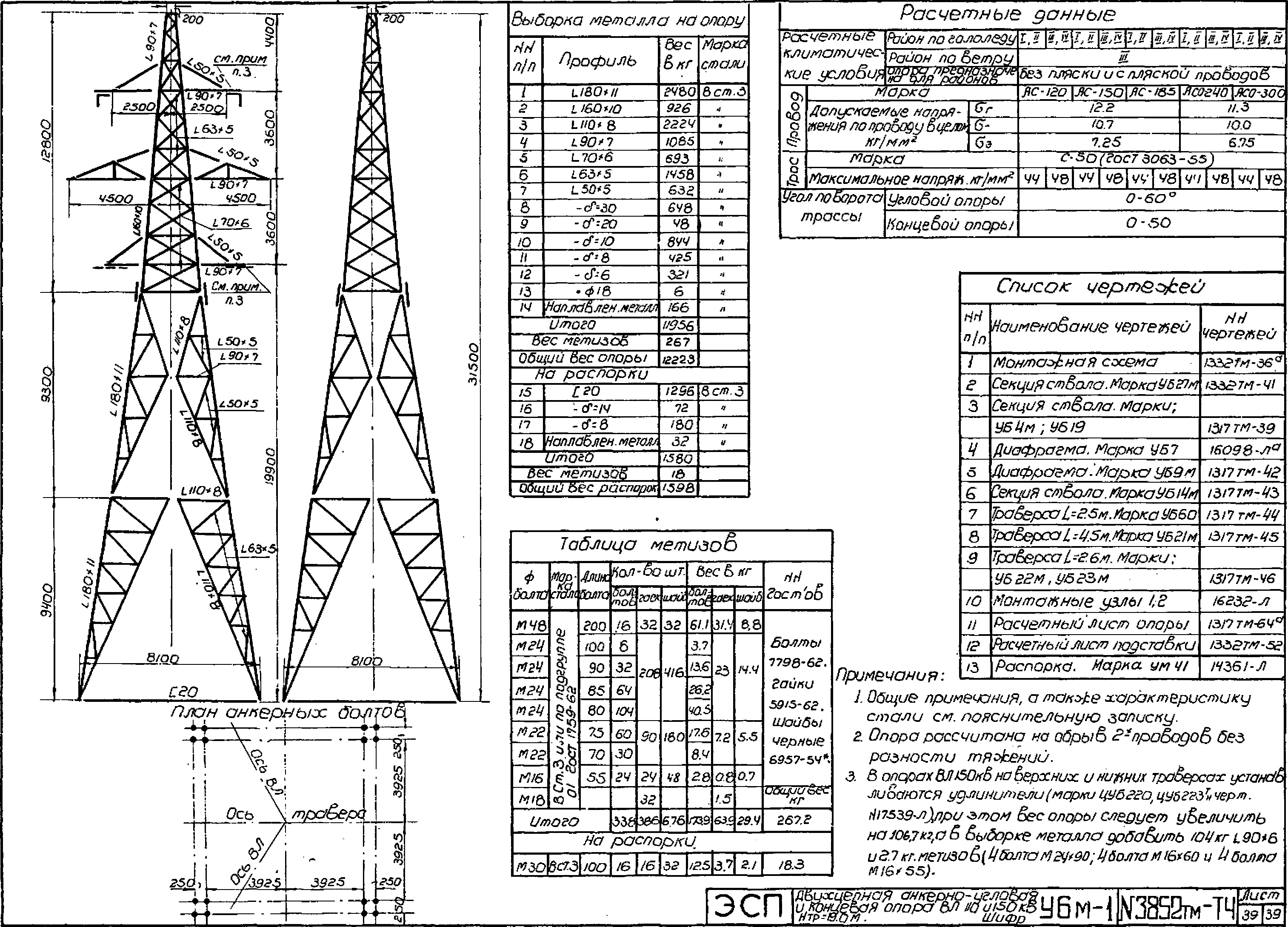 Анкерно-угловая опора У6М-1, типовой проект 3852тм-т4 С245 лакокрасочное покрытие