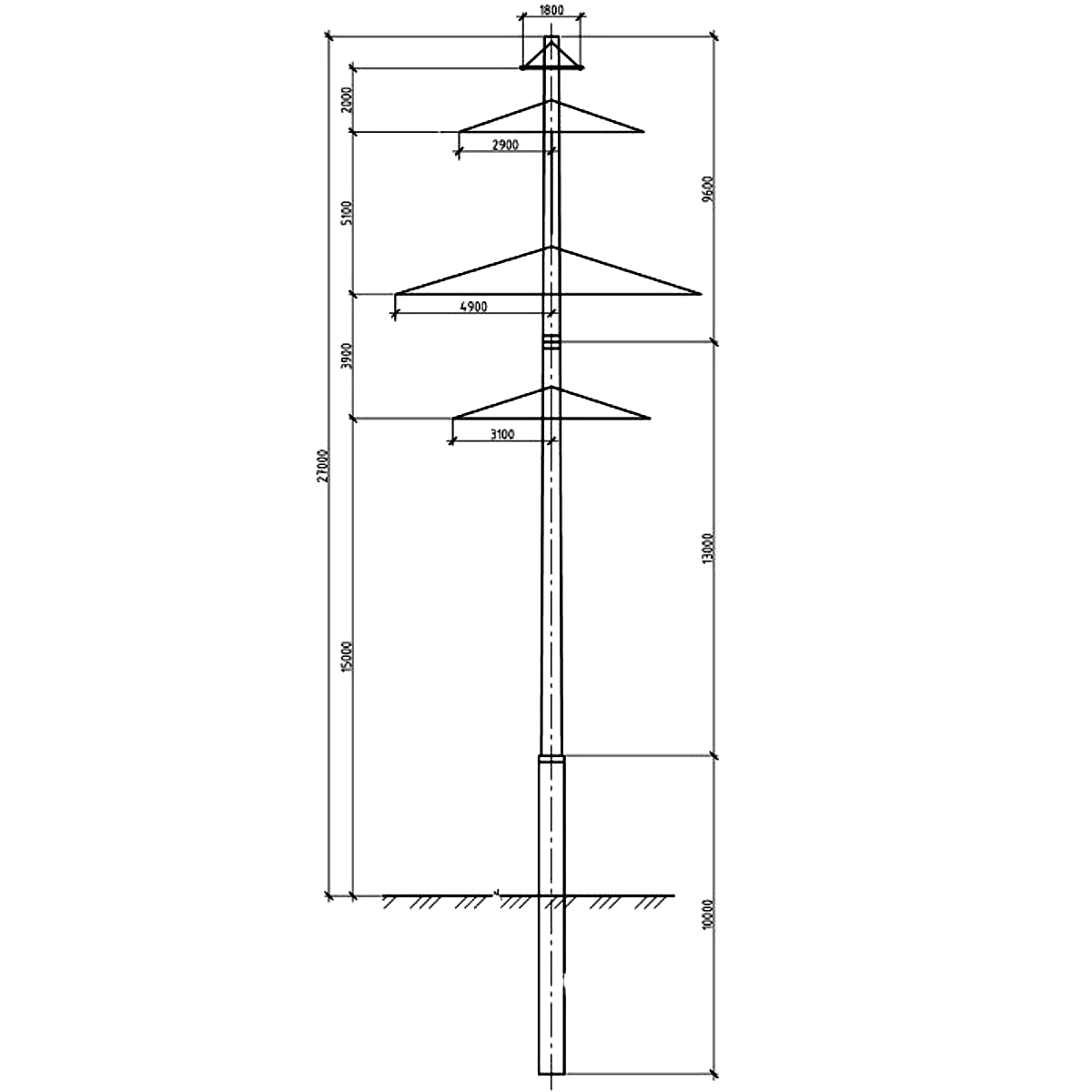Промежуточная повышенная железобетонная опора СПБ220-2ФТ, чертеж 17.008-т10