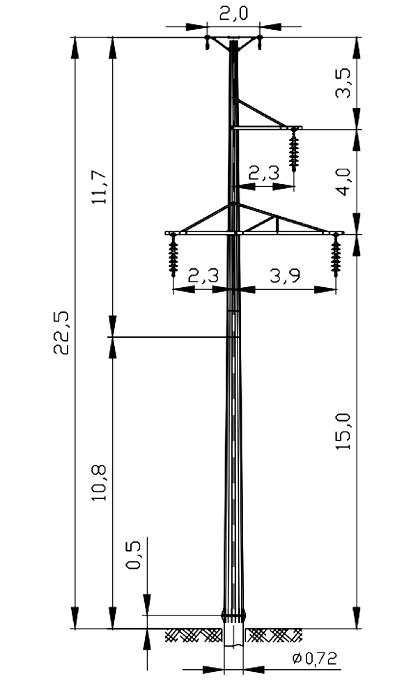 Промежуточная опора ПМ110-3ФТ, типовой проект 3.407.2-182.09 С345 горячее цинкование