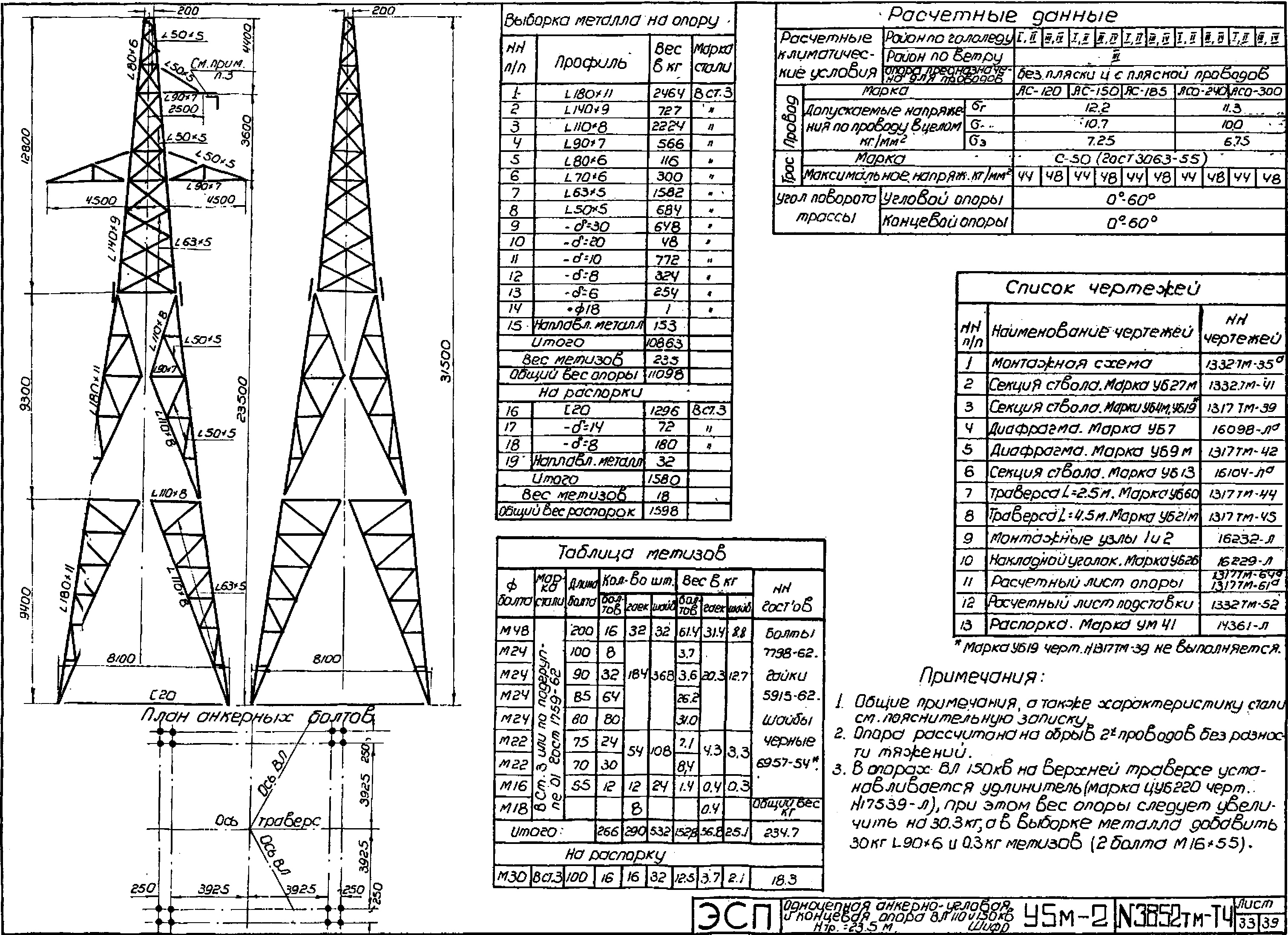 Анкерно-угловая опора У5М-2, типовой проект 3852тм-т4 С245 лакокрасочное покрытие