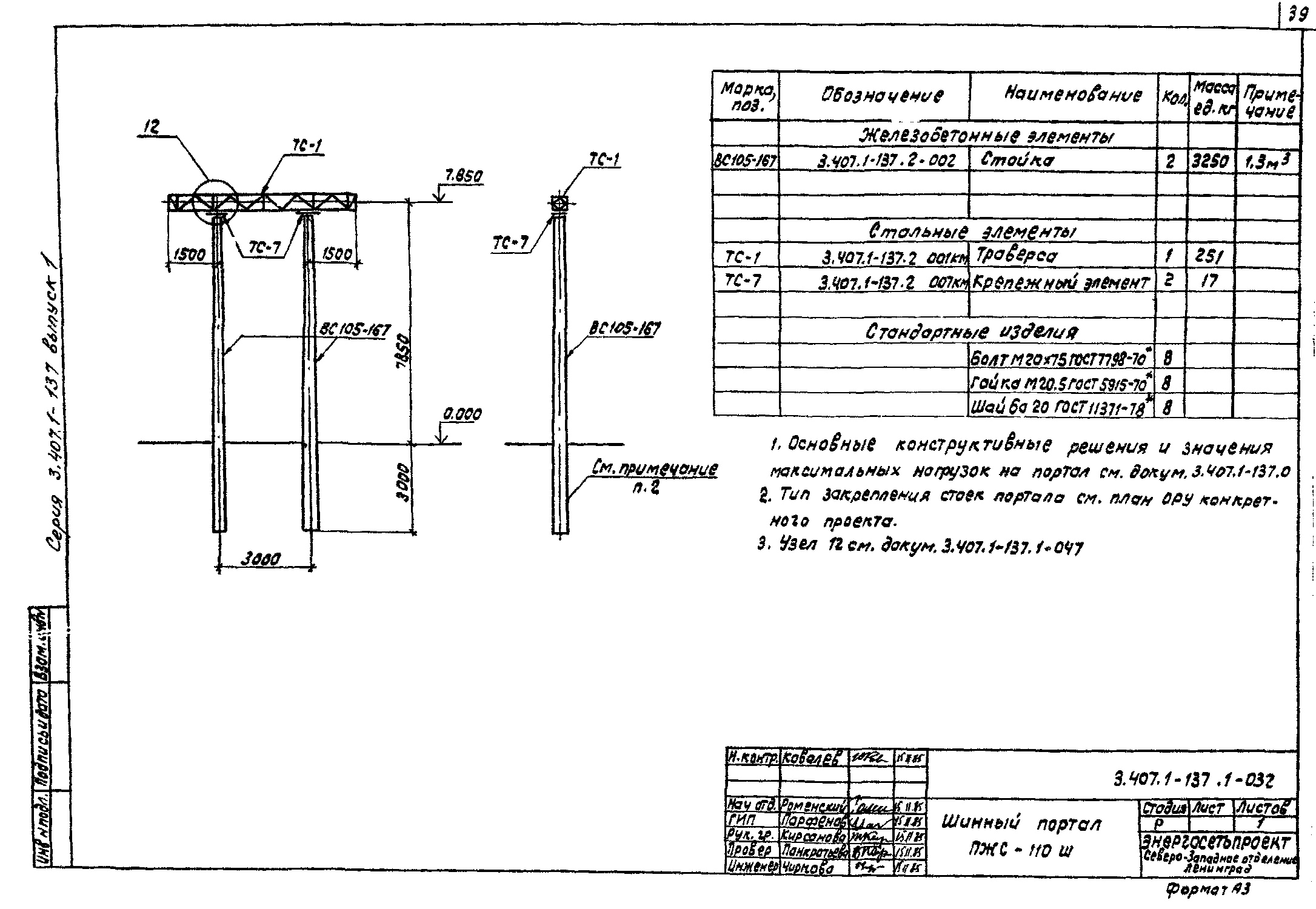 Шинный портал ПЖС-110Ш, типовой проект 3.407.1-137