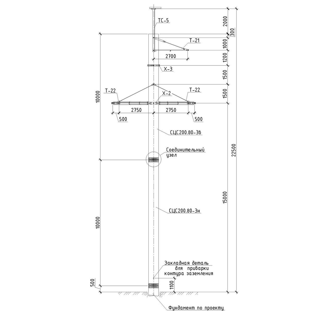 Анкерно-угловая повышенная железобетонная опора СУБ110-5Ф, чертеж 16.006-т11.007