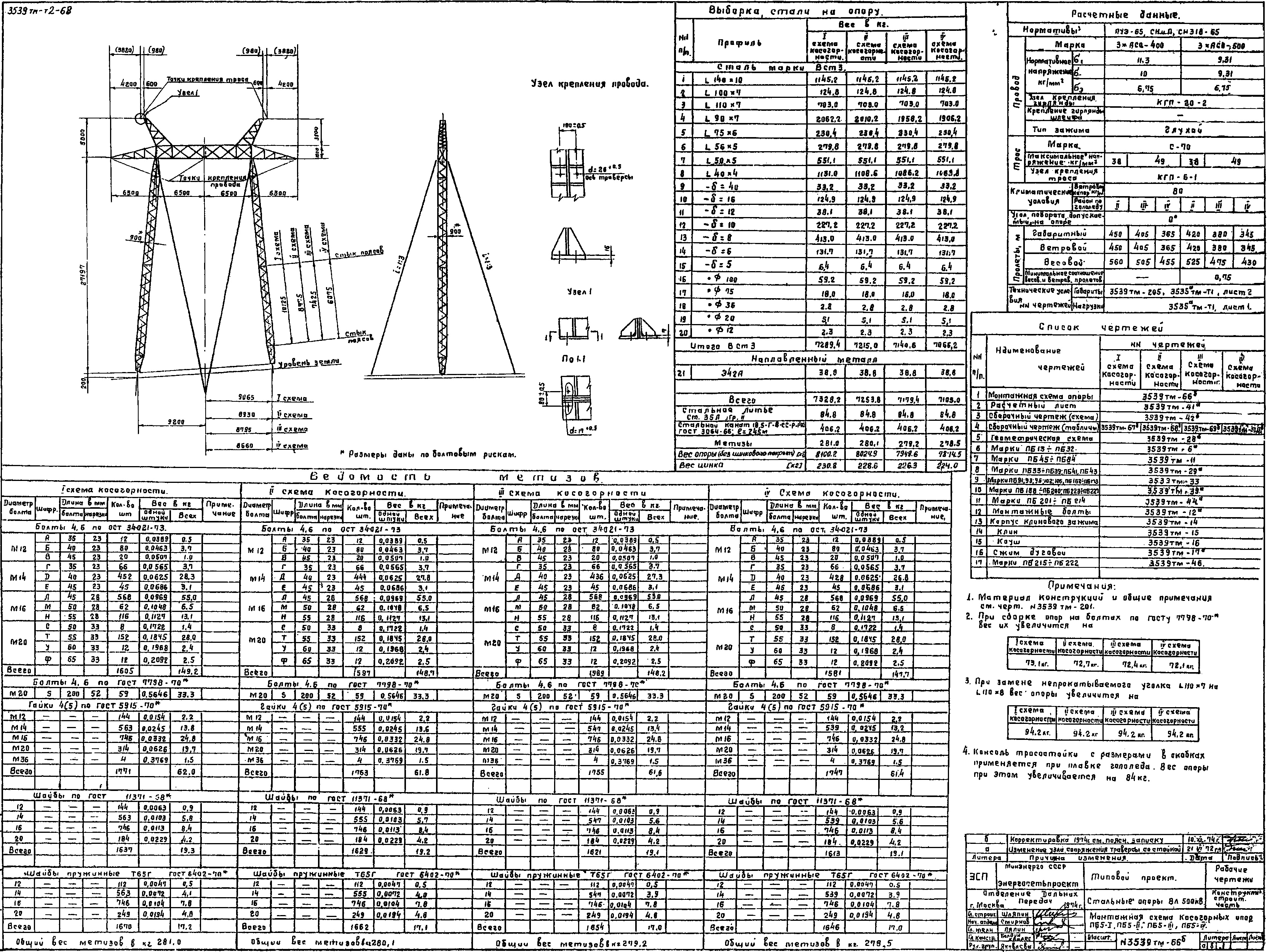 Промежуточная косогорная опора ПБ5-I, типовой проект 3.407-106 (3539тм-т2) С245 горячее оцинкование