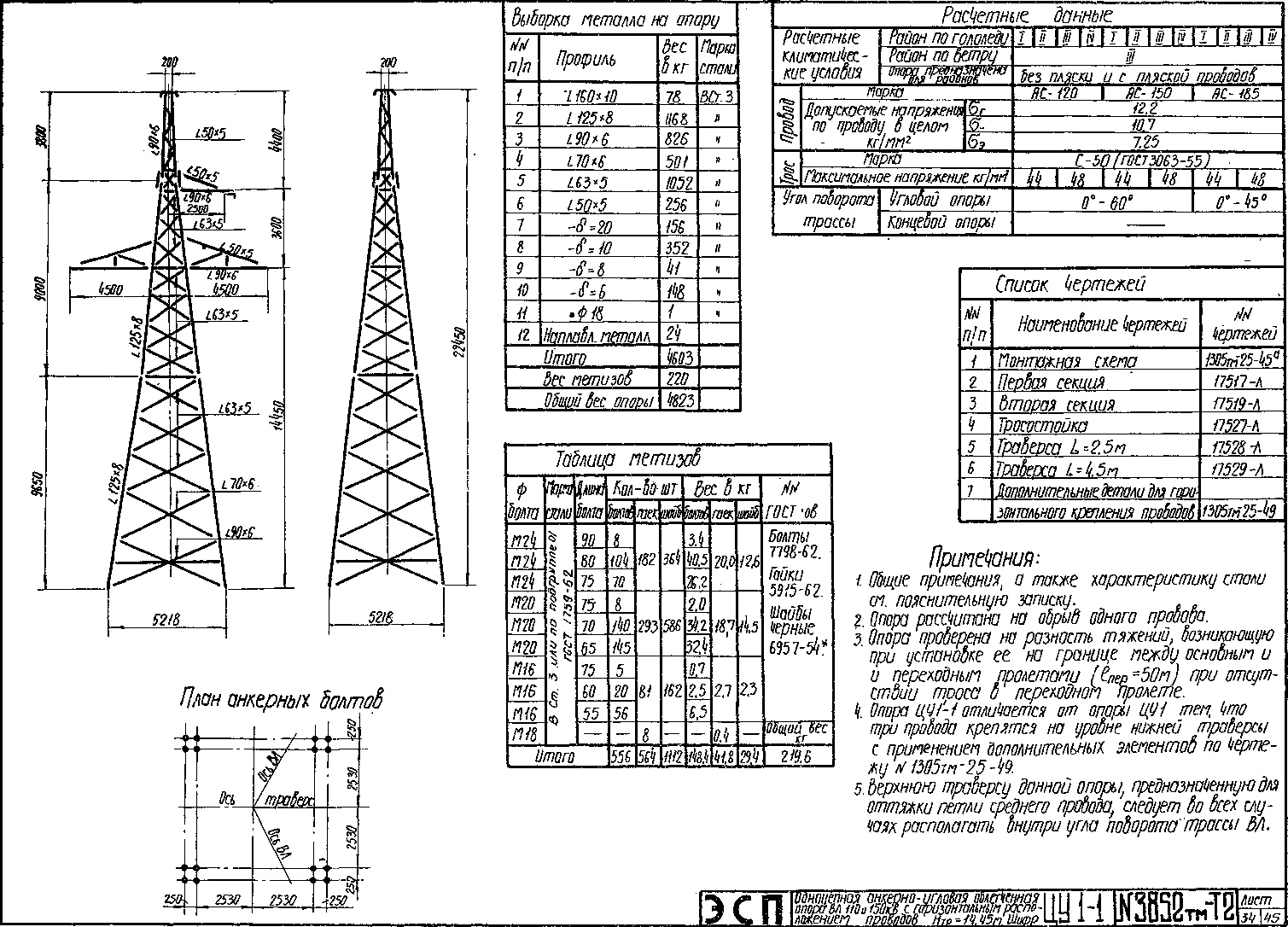 Анкерно-угловая опора ЦУ1-1, типовой проект 3852тм-т2 С245 лакокрасочное покрытие