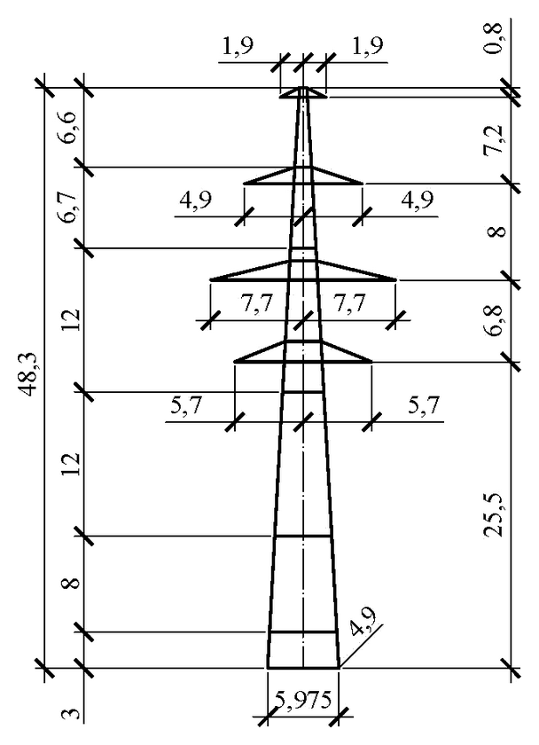 Промежуточная опора П330н-2т+3.0 (IV в.р.), чертеж 7.330.01-КМ2 С345 горячее оцинкование