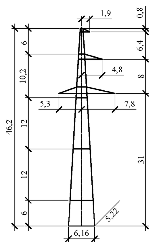 Промежуточная опора П330н-1пг+6.0 (II-III в.р.), чертеж 7.330.01-КМ1 С345 горячее оцинкование