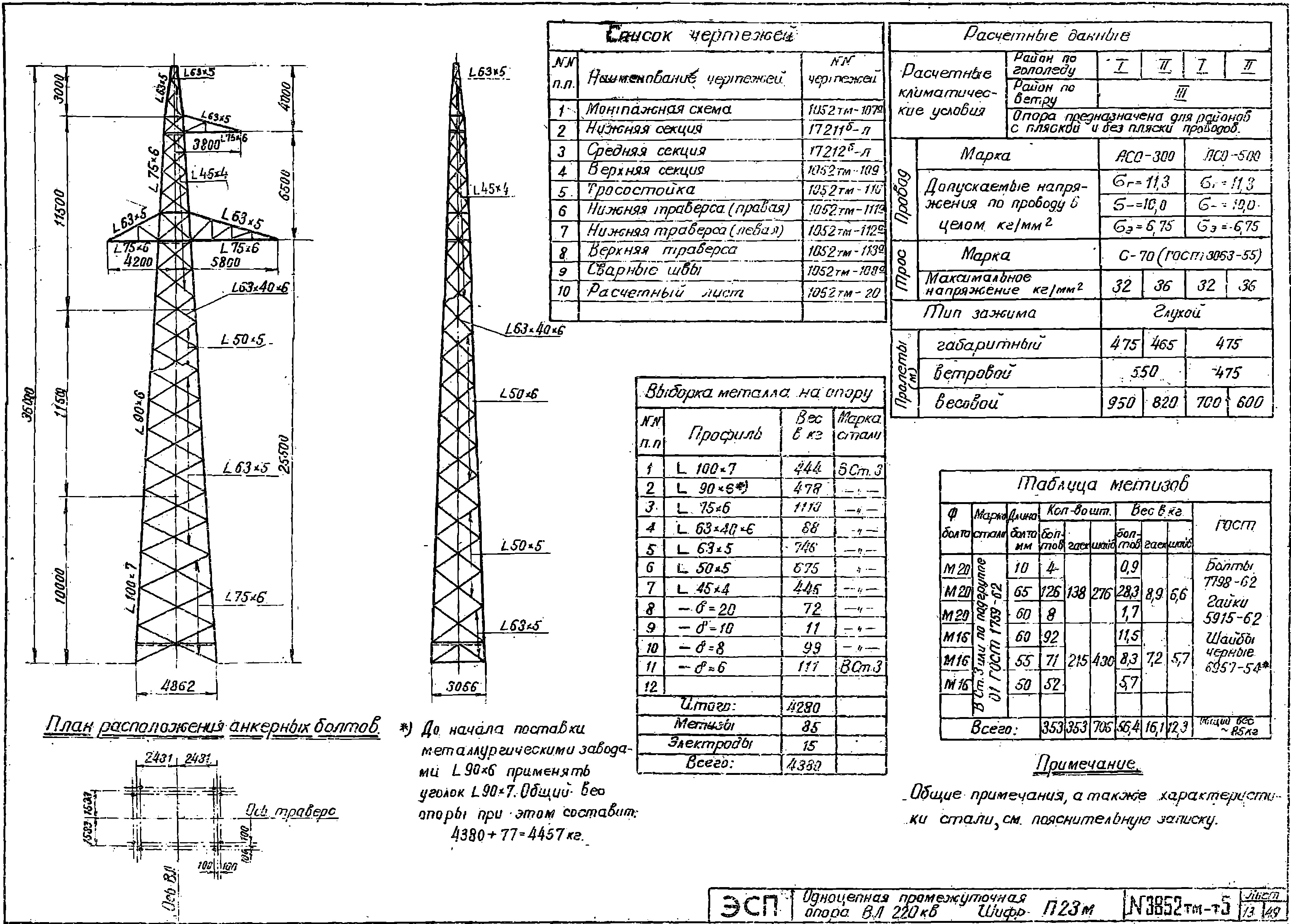 Промежуточная опора П23М, типовой проект 3852тм-т5 С245 лакокрасочное покрытие