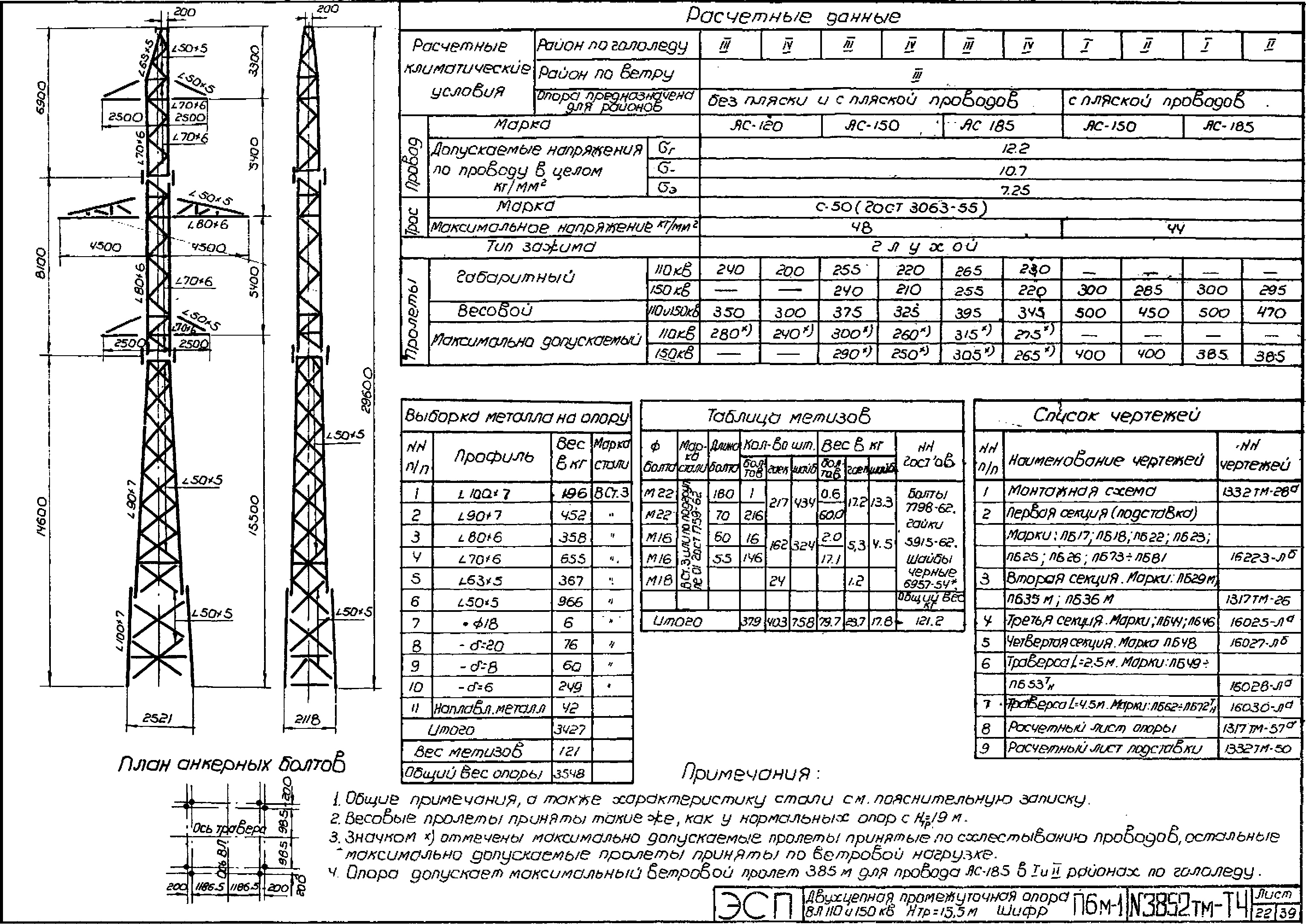 Промежуточная опора П6М-1, типовой проект 3852тм-т4 С245 лакокрасочное покрытие