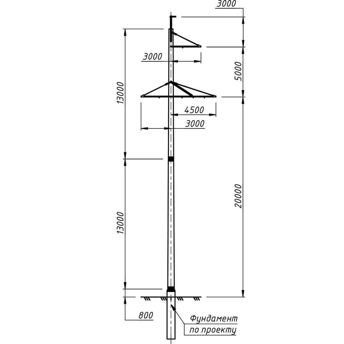 Промежуточная повышенная железобетонная опора СПБ220-5Ф, чертеж 17.008-т5