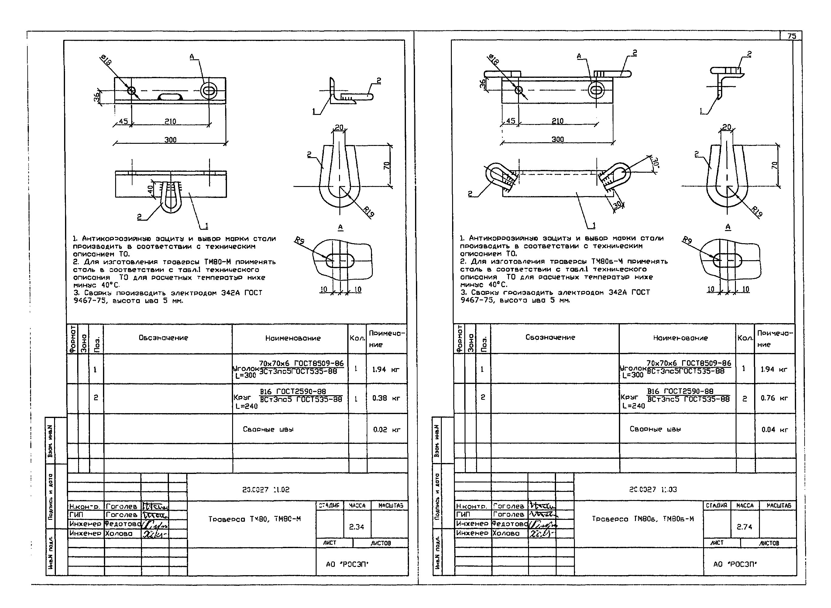 Траверса ТМ80Б-М, типовой проект 20.0027 С345 горячее оцинкование