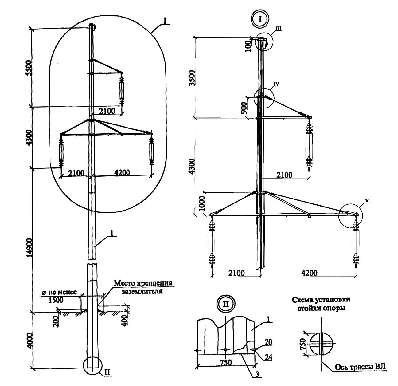 Промежуточная опора ПМ110-1, типовой проект 22.0099 С345 горячее цинкование