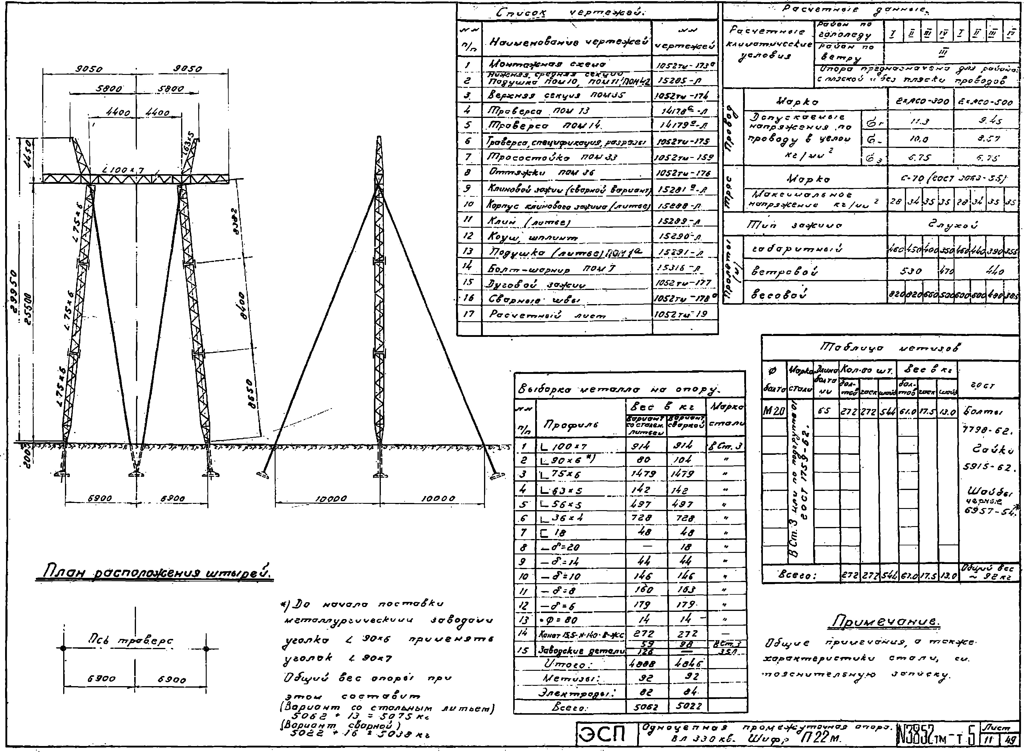 Промежуточная опора П22М, типовой проект 3852тм-т5 С245 лакокрасочное покрытие
