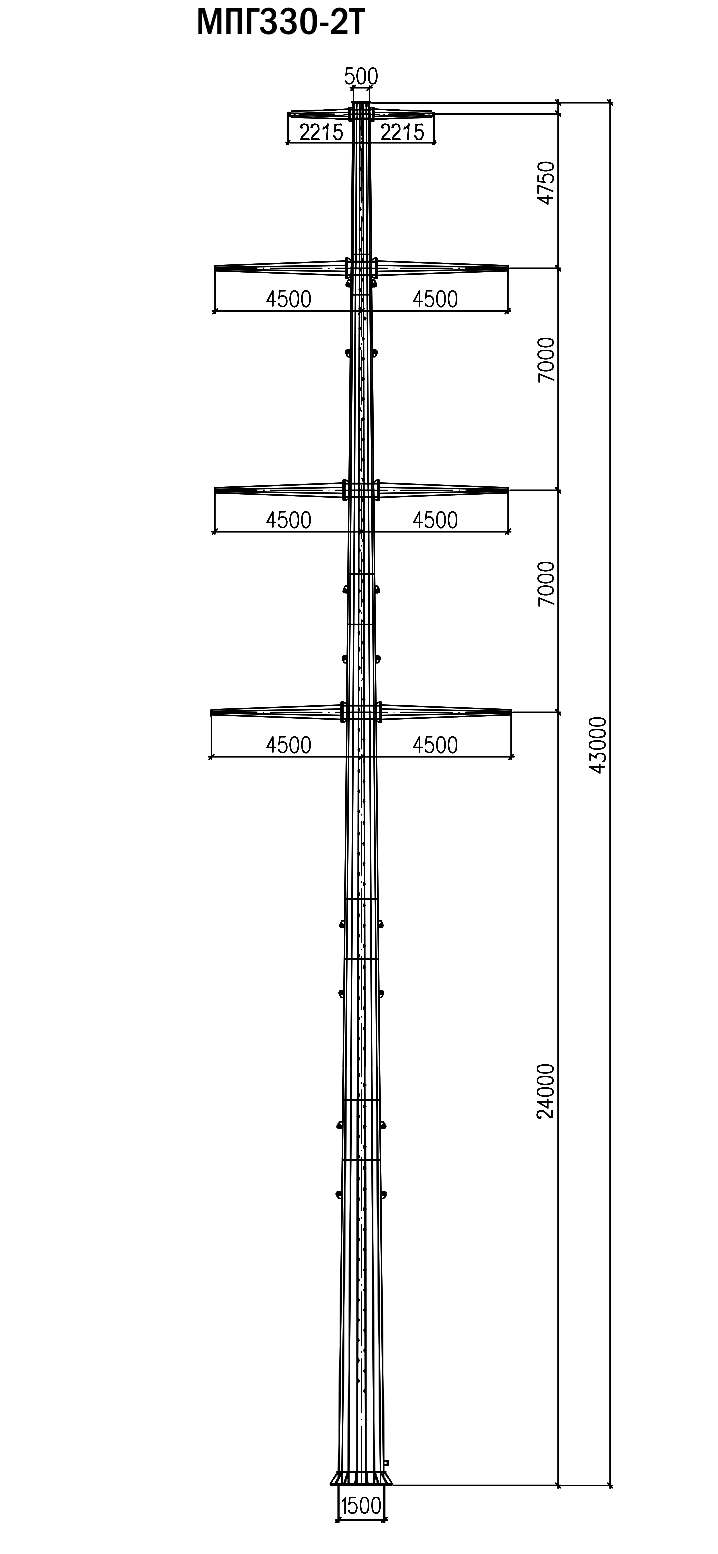 Промежуточная опора МПГ330-2Т, типовой проект 20002тм С345 горячее цинкование