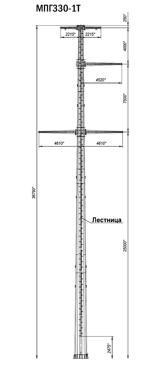 Промежуточная опора МПГ330-1Т, типовой проект 20002тм С345 горячее цинкование
