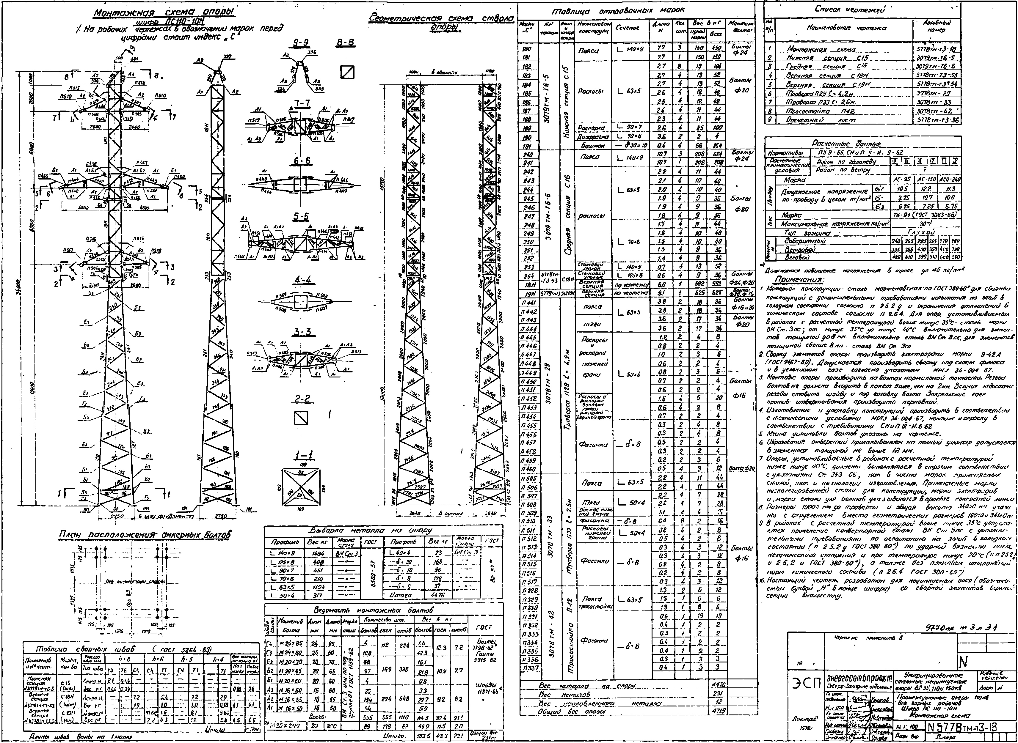 Промежуточная опора ПС110-10Н, типовой проект 5778тм-т3 С345 лакокрасочное покрытие