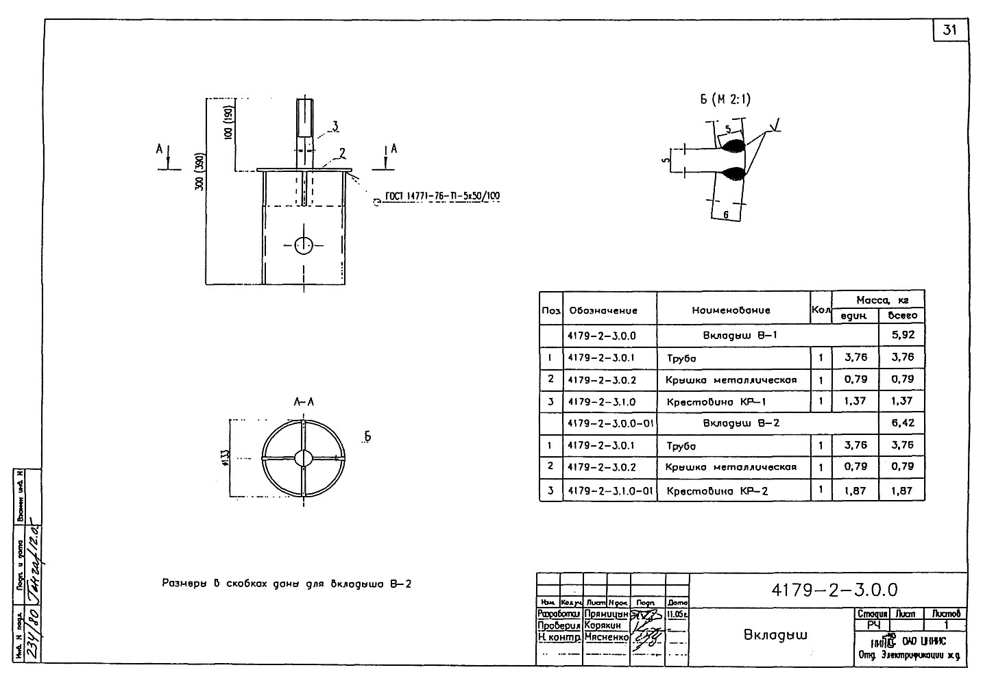 Вкладыш В-2 Вкладыш В-2, типовой проект №4179 С345 ЛКП II, III группы