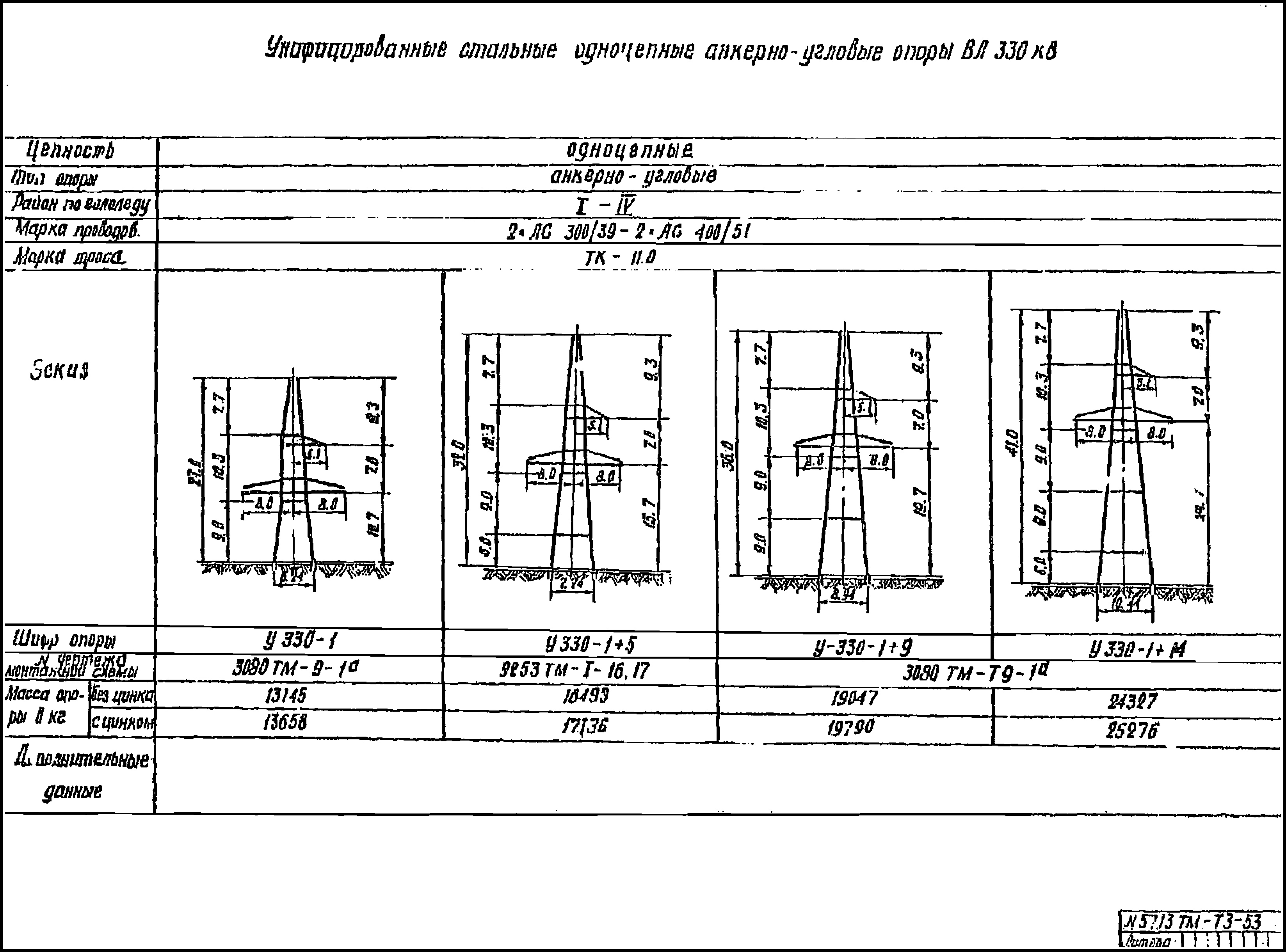 Анкерно-угловая опора У330-1+5, типовой проект 9253тм-т1 С345 горячее оцинкование