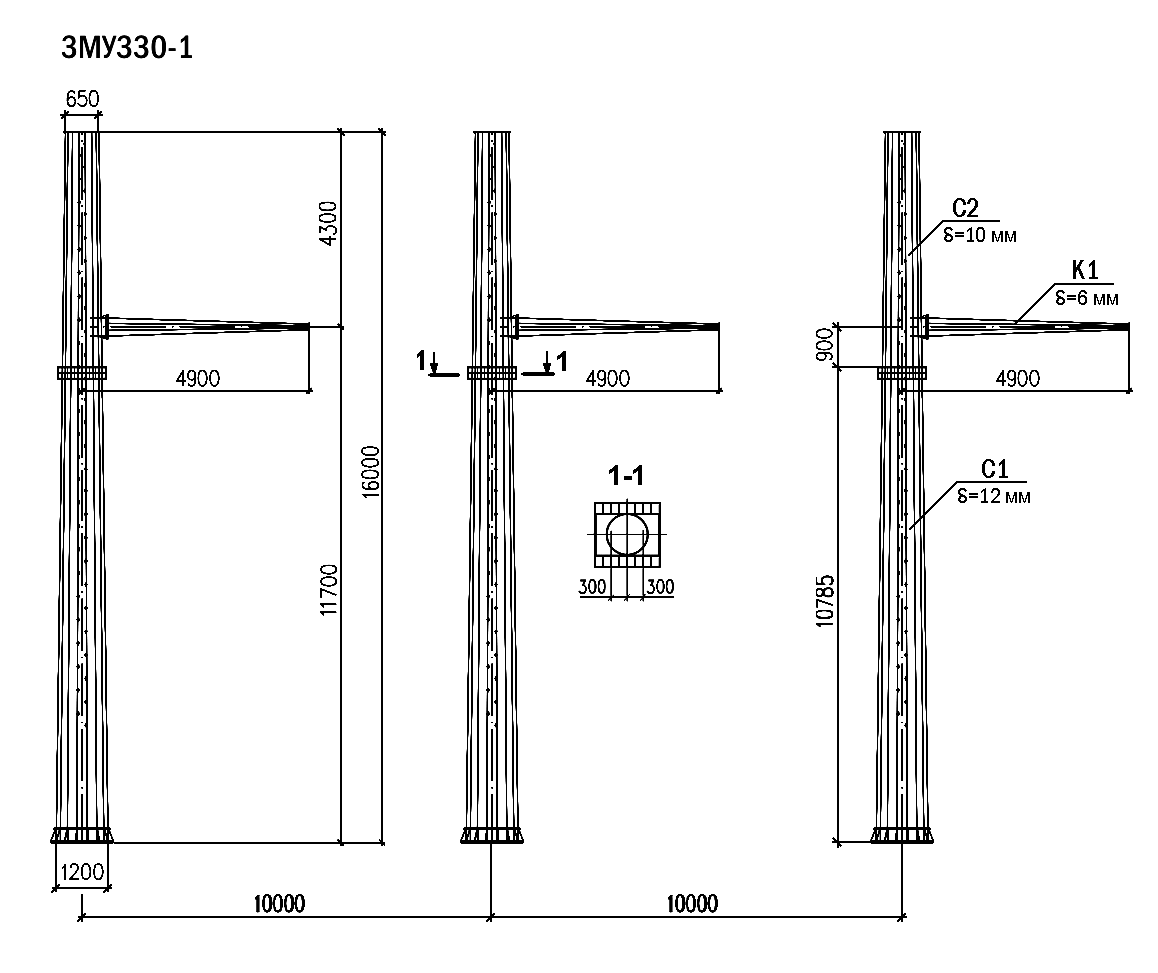 Анкерно-угловая опора 3МУ330-1, типовой проект 20016тм С345 горячее цинкование