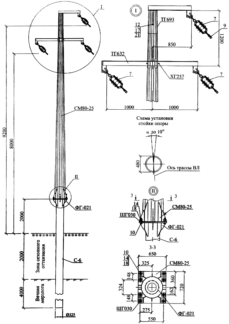 Промежуточно-угловая опора УПс10-12, типовой проект 28.0006 С345 горячее цинкование