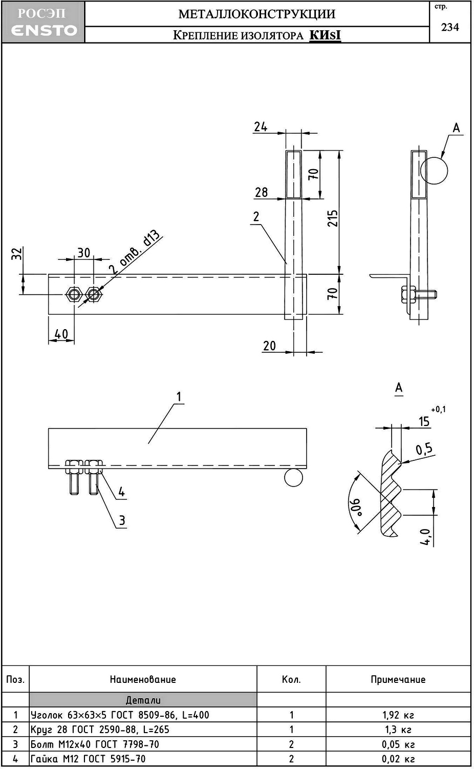 Крепление изолятора Киs1, типовой проект 25.0001 С245 горячее оцинкование