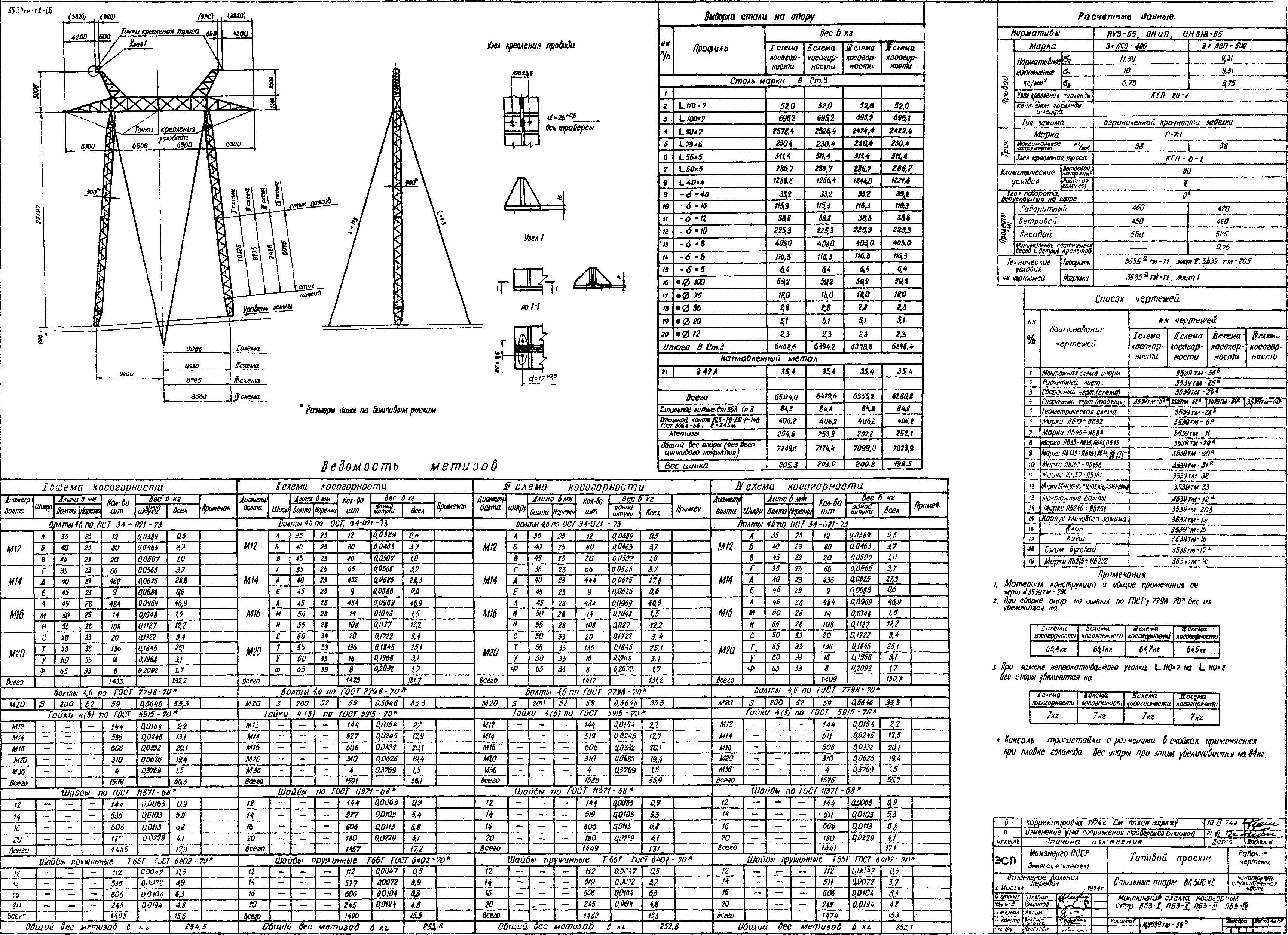 Промежуточная косогорная опора ПБ3-II, типовой проект 3.407-106 (3539тм-т2) С245 горячее оцинкование