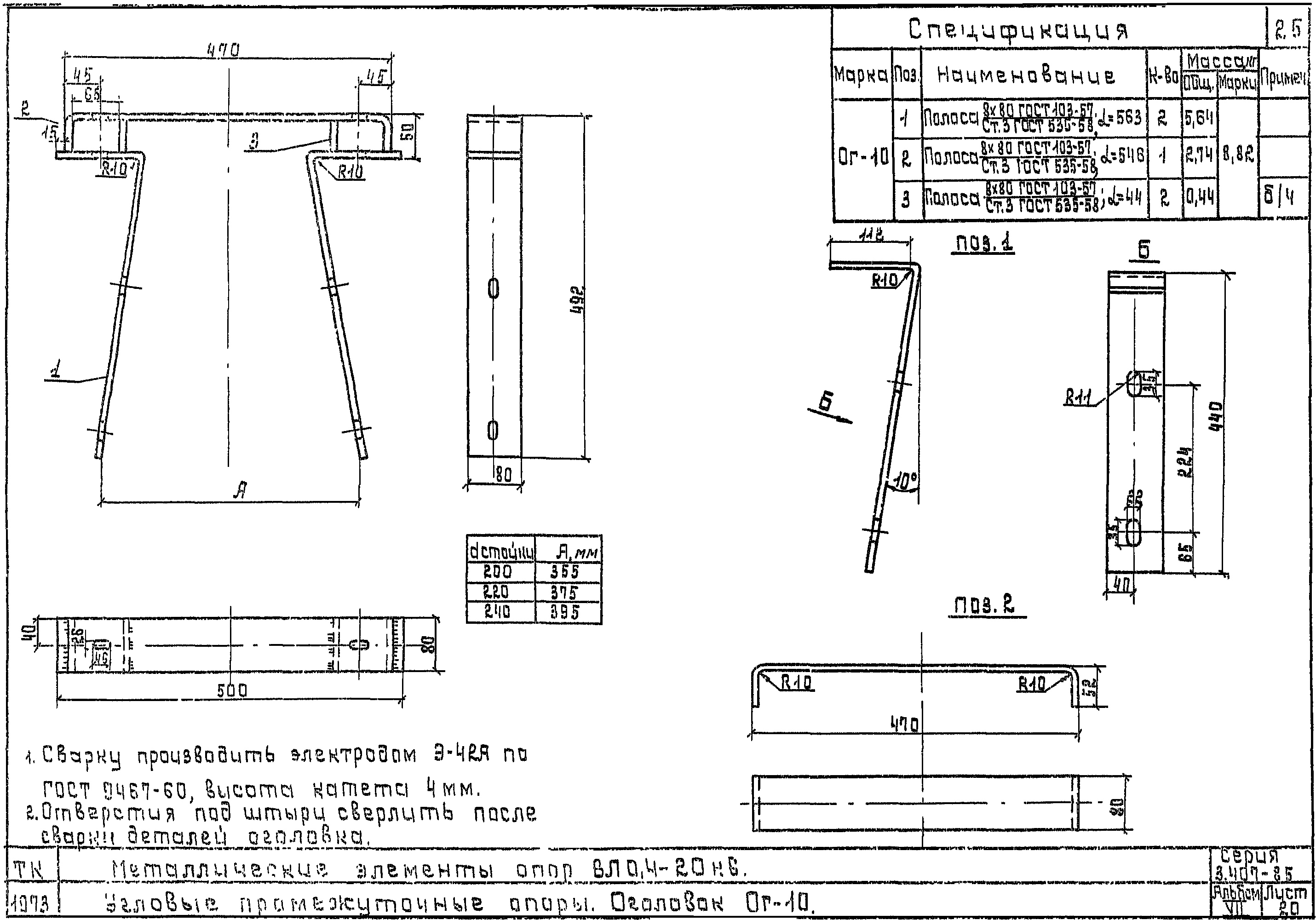 Оголовок ОГ10, типовой проект 3.407-85.7 С245 горячее оцинкование