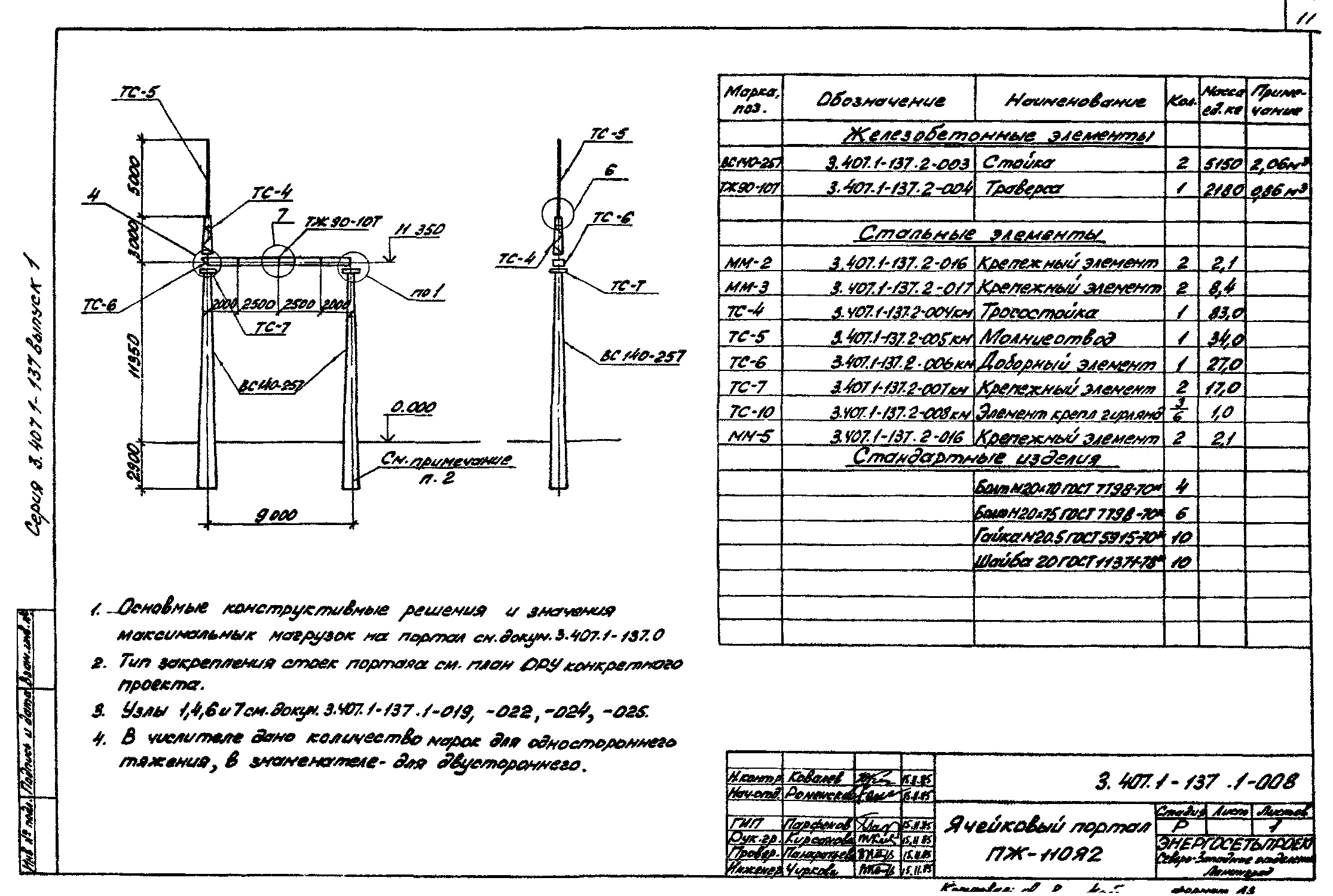 Ячейковый портал ПЖ-110Я2, типовой проект 3.407.1-137