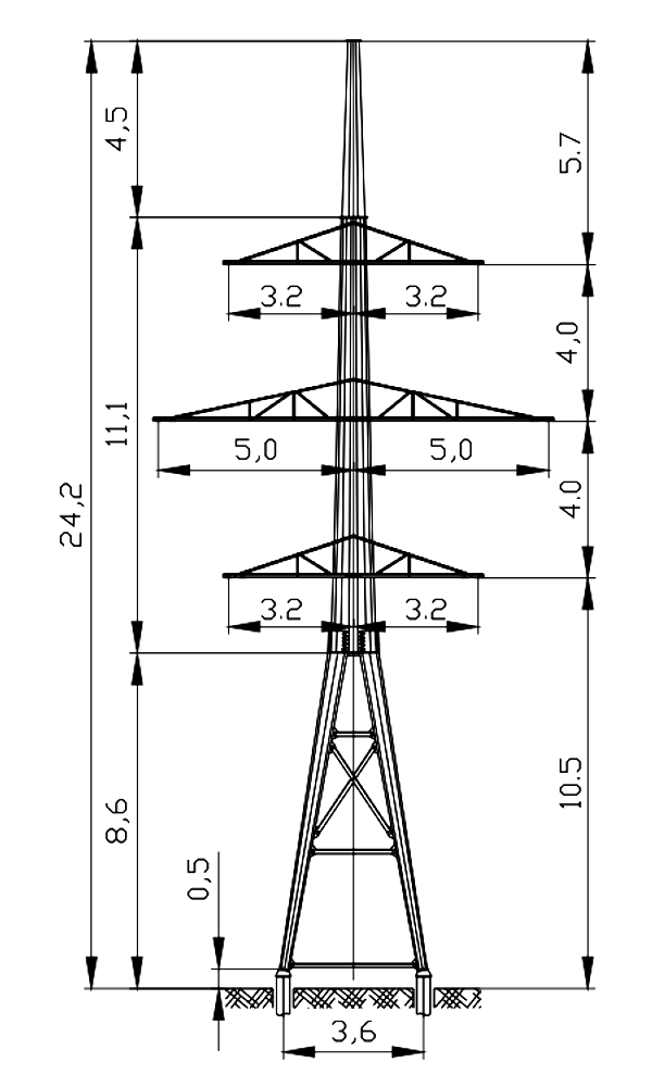 Анкерная опора АМ110-4Ф4, типовой проект 3.407.2-182.09 С345 горячее цинкование