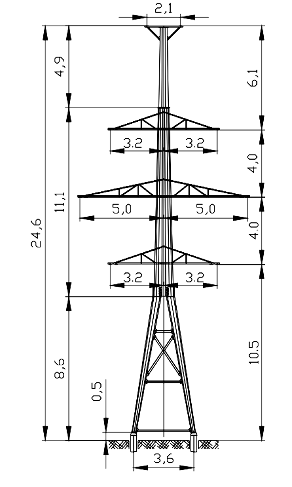 Анкерная опора АМ110-4Ф4Т, типовой проект 3.407.2-182.09 С345 горячее цинкование