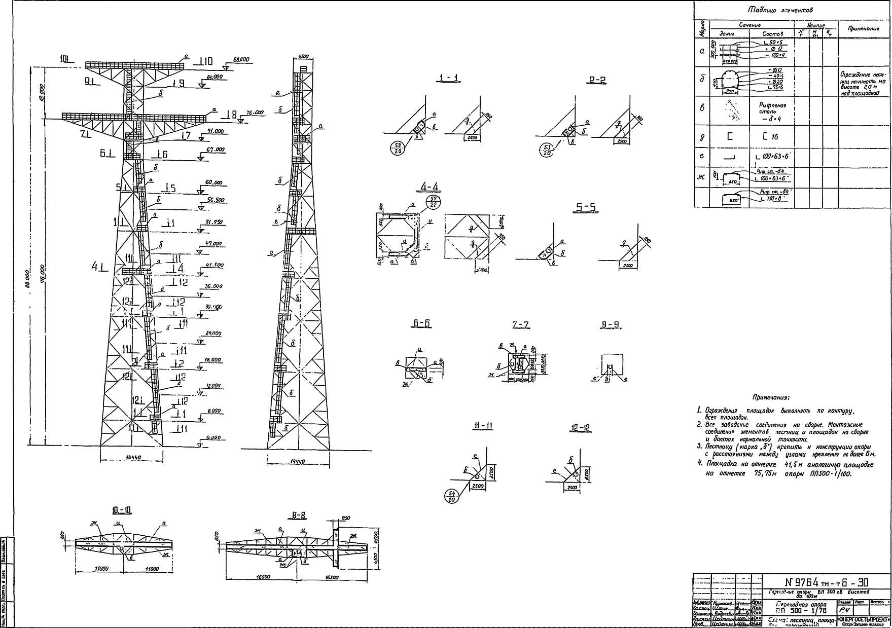 Промежуточная переходная опора ПП500-1/76, типовой проект 9674тм-т6 С245, С345 лакокрасочное покрытие