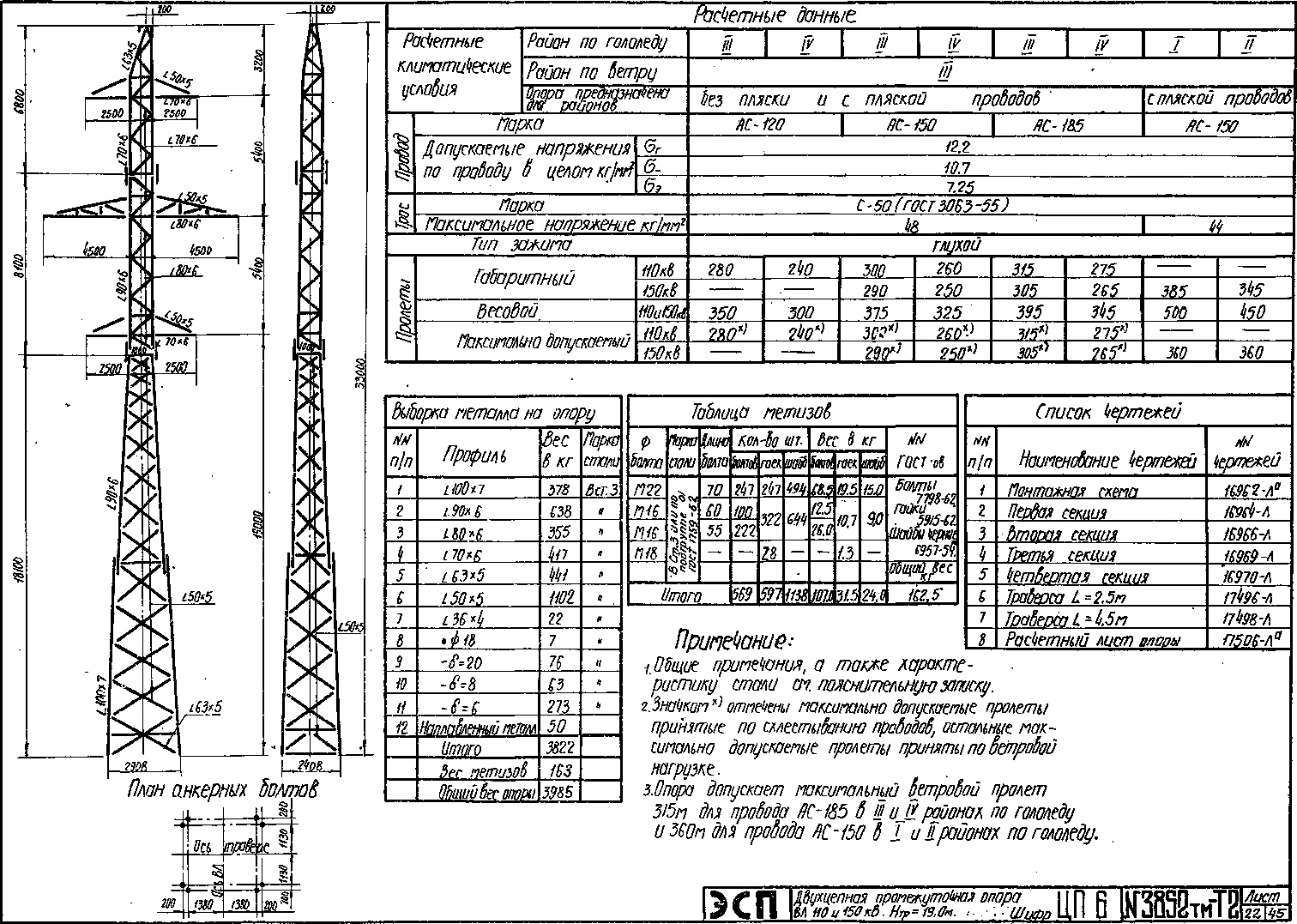 Промежуточная опора ЦП6, типовой проект 3852тм-т2 С245 горячее оцинкование