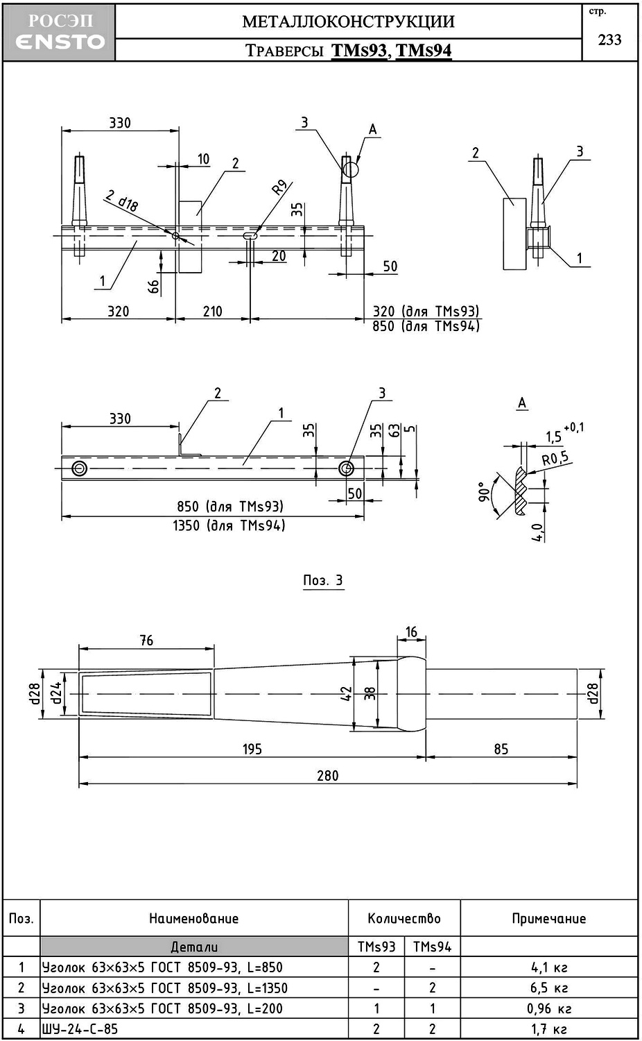 Траверса ТМs94, типовой проект 25.0001 С245 горячее оцинкование