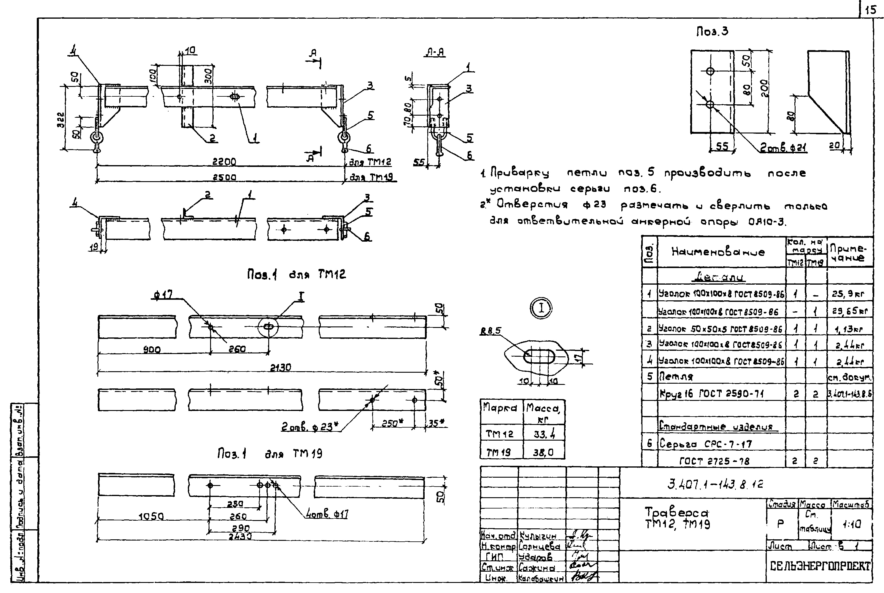 Траверса ТМ19, типовой проект 3.407.1-143.8 С245 горячее оцинкование