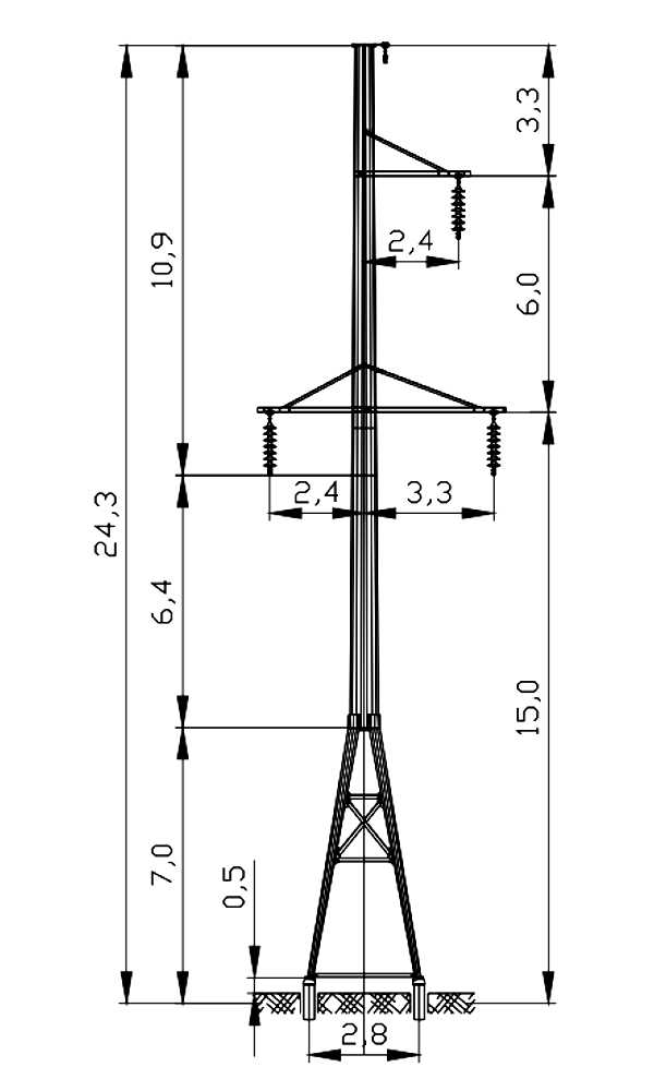 Промежуточная опора ПМ110-5Ф4, типовой проект 3.407.2-182.09 С345 горячее цинкование