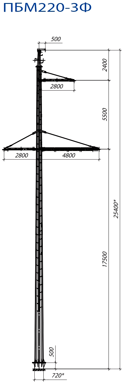 Промежуточная опора ПБМ220-ЗФ С345 горячее цинкование