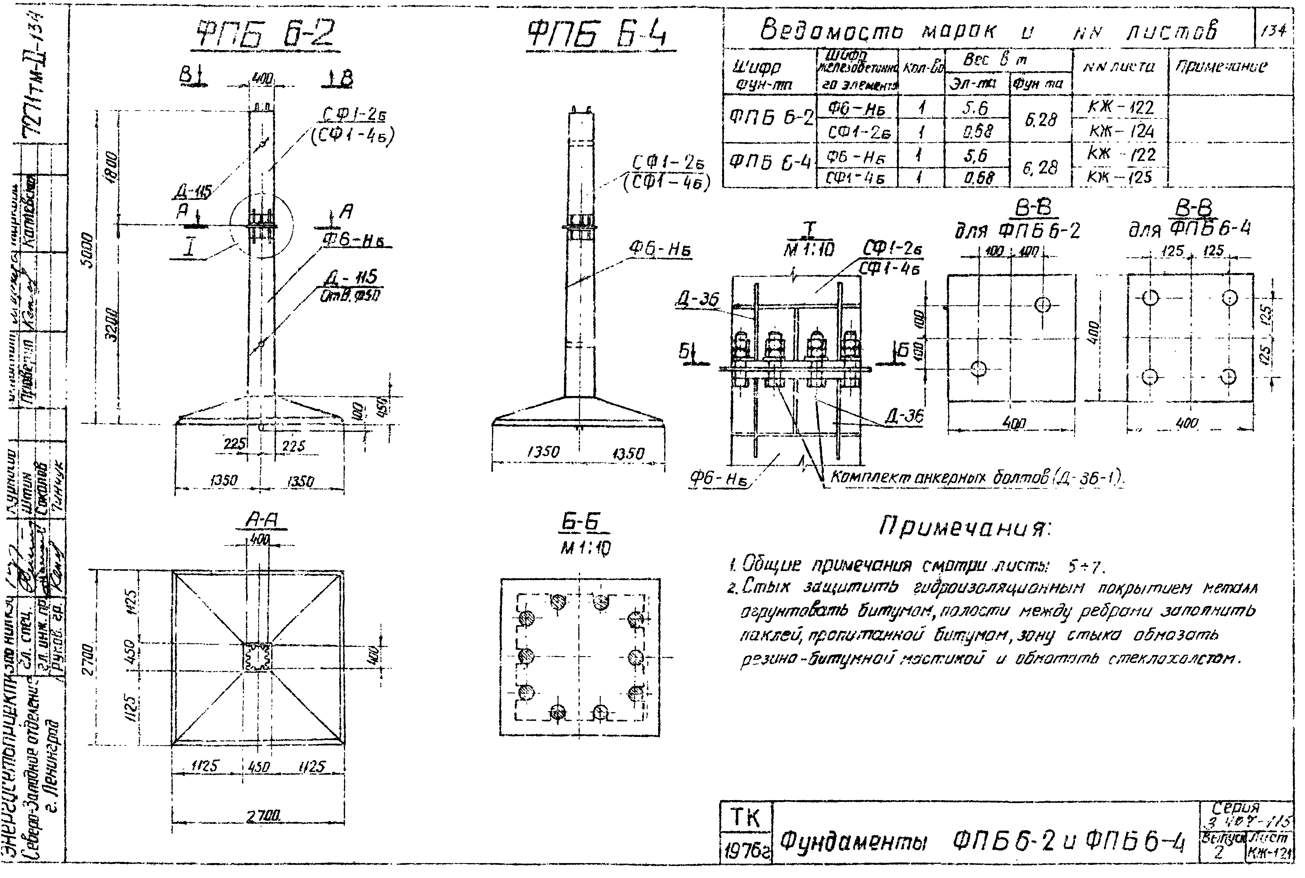 Фундамент промежуточной опоры ФПБ6-4, серия 3.407-115