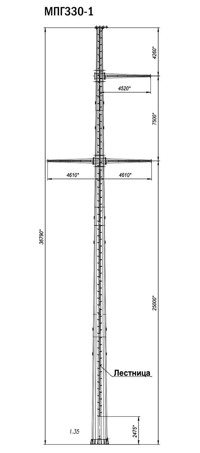 Промежуточная опора МПГ330-1, типовой проект 20002тм С345 горячее цинкование