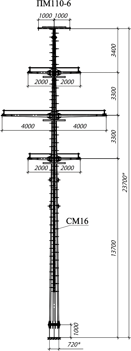 Промежуточная опора ПМ110-6, типовой проект 28.0034 С345 горячее цинкование