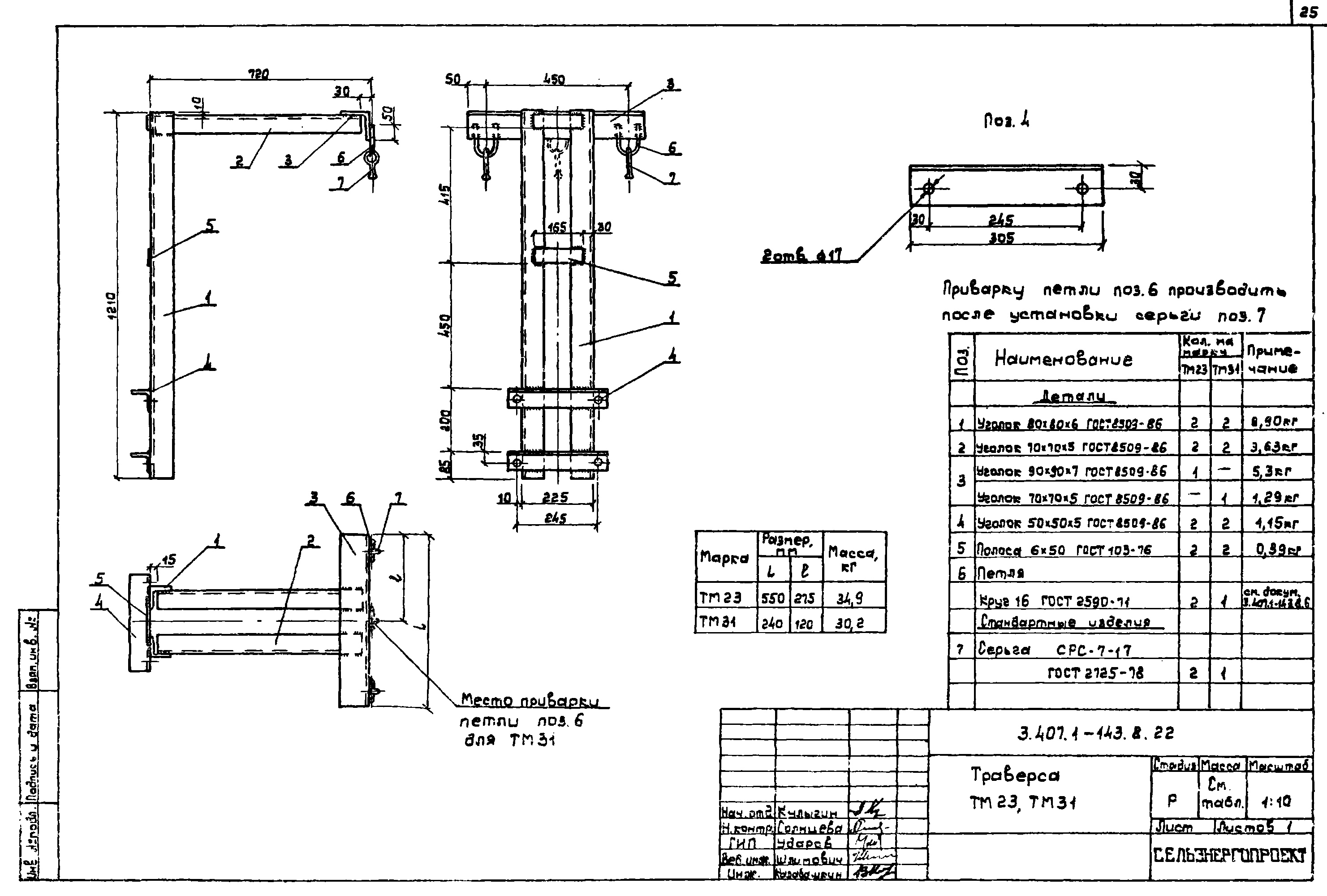 Траверса ТМ30, типовой проект 3.407.1-143.8 С245 горячее оцинкование