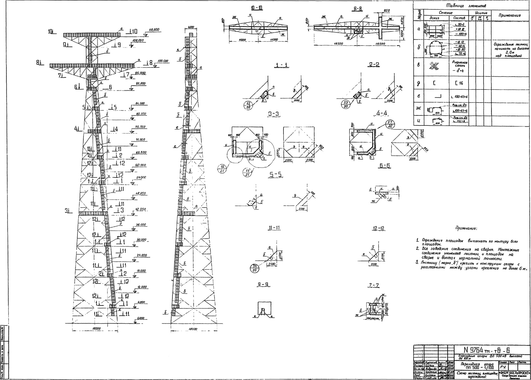 Промежуточная переходная опора ПП500-1/100, типовой проект 9674тм-т6 С245, С345 лакокрасочное покрытие
