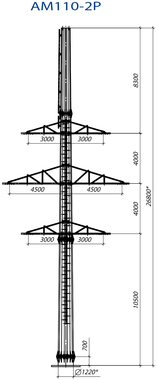 Анкерная опора АМ110-2Р, типовой проект АМ110-2Р-18-07-00 С345 горячее цинкование